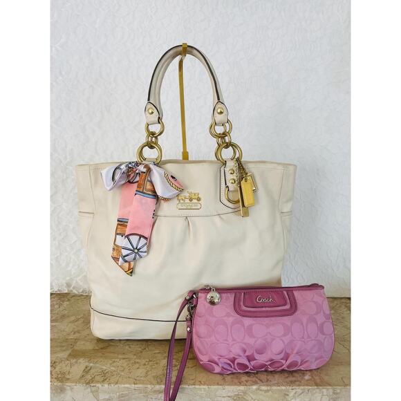 Very rare bundle of 2 Coach Julianne white tote shoulder bag 13582 and wristlet - Picture 1 of 7